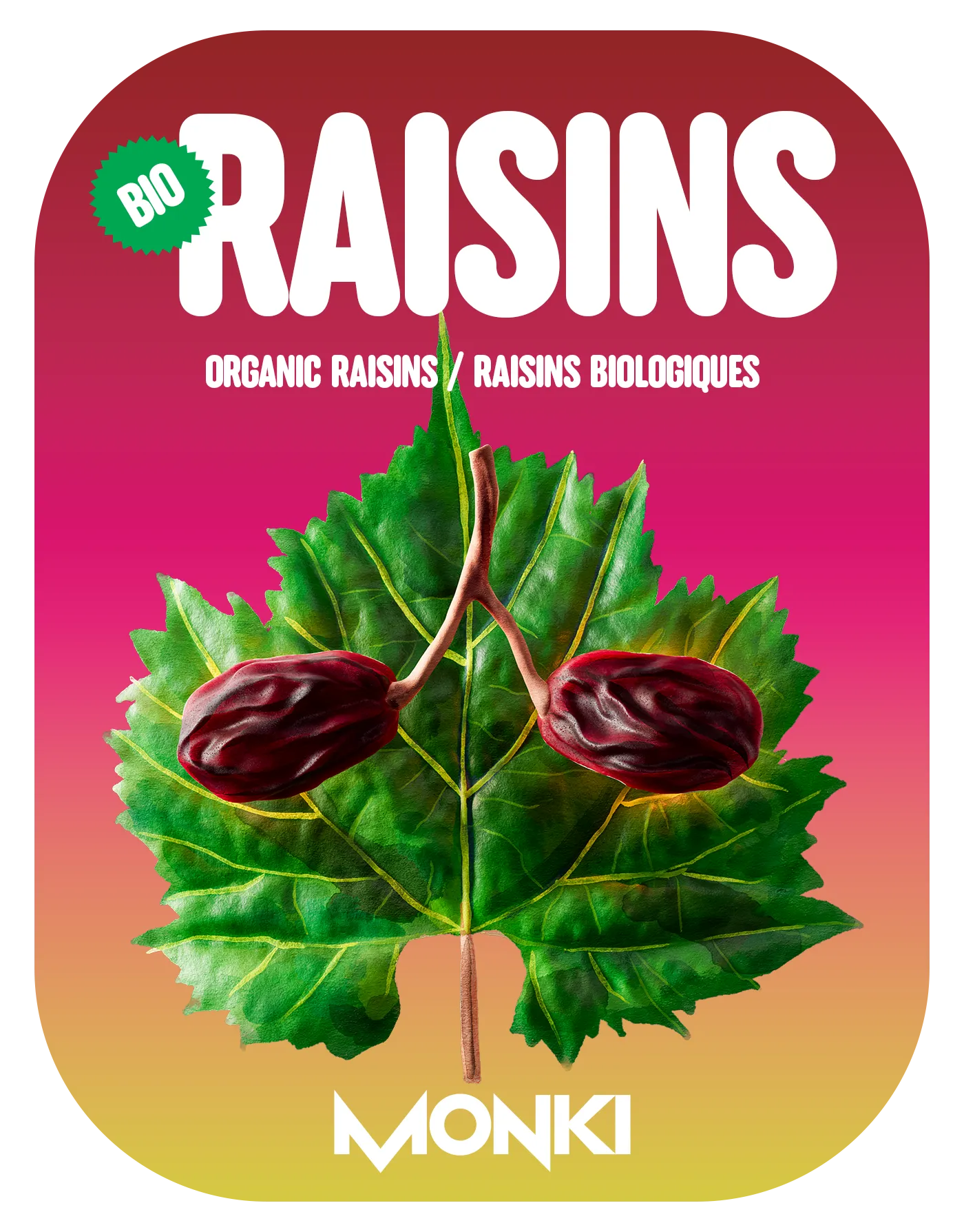 MONKI BIO Raisins label