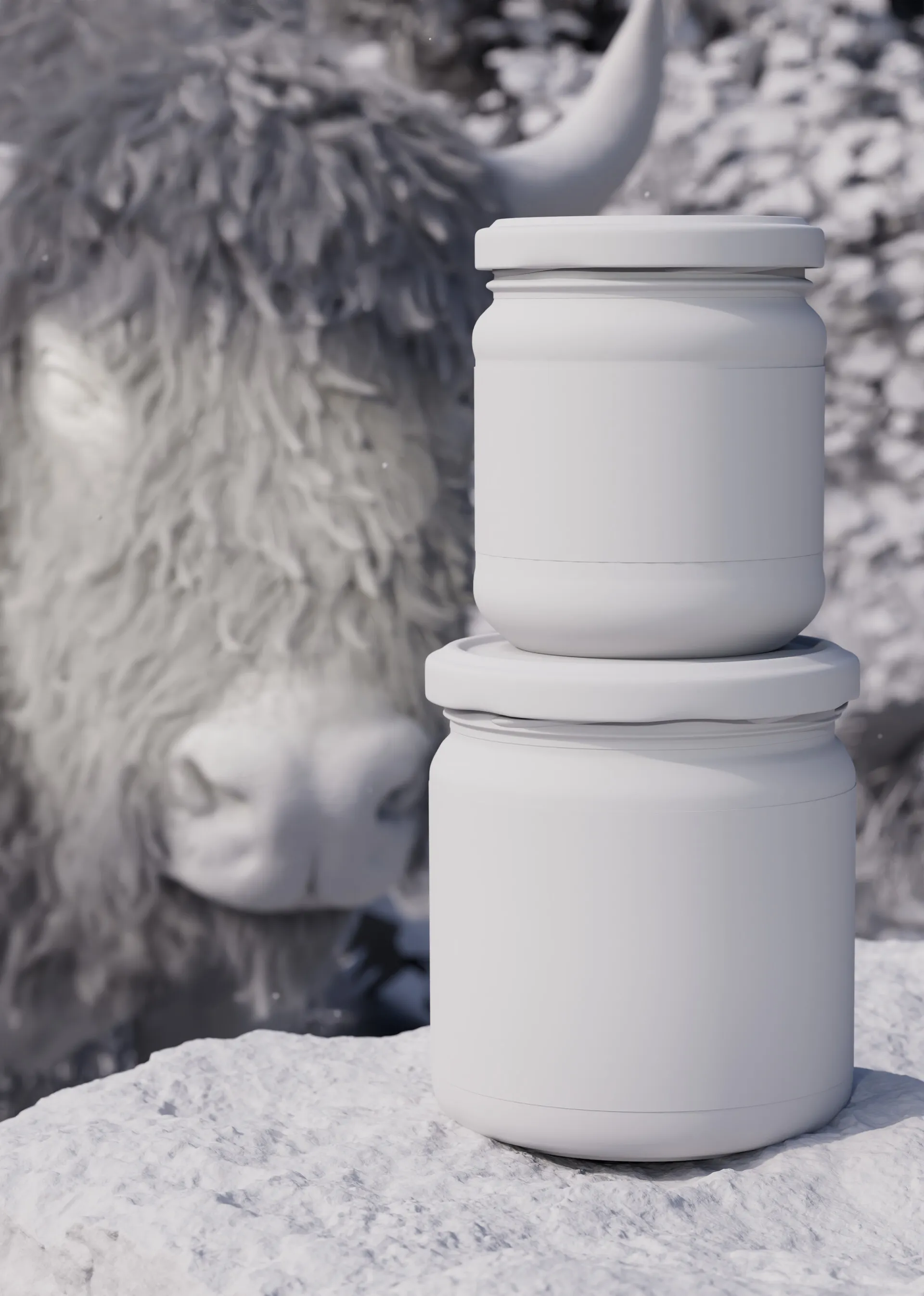 Lambert render of Monki BIO products in front of a buffalo