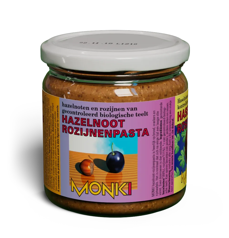 Hazelnut butter with raisins label render