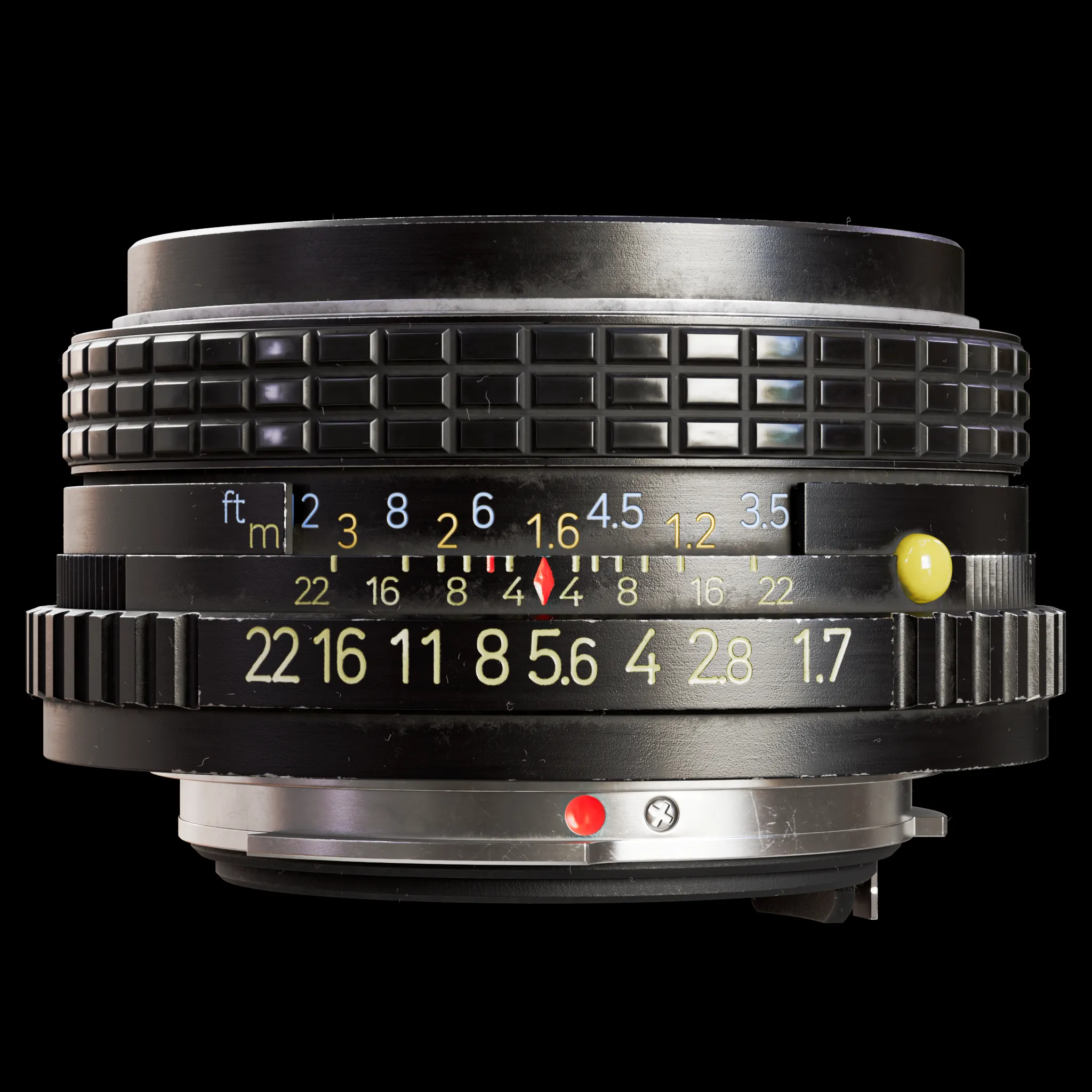 Close up of the focus ring of the Pentax 50mm f/1.7 lens