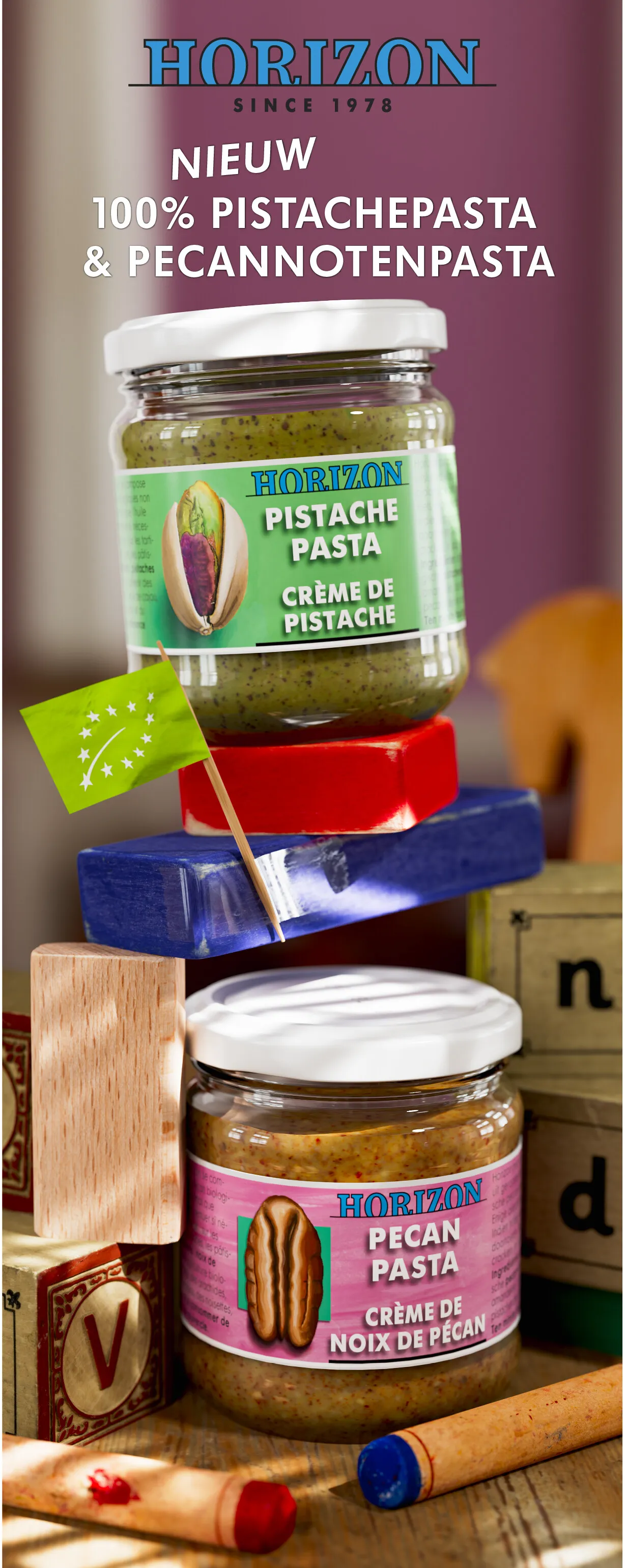 Beauty shot of Horizon Natuurvoeding Organic Pecan Butter and Pistachio Butter